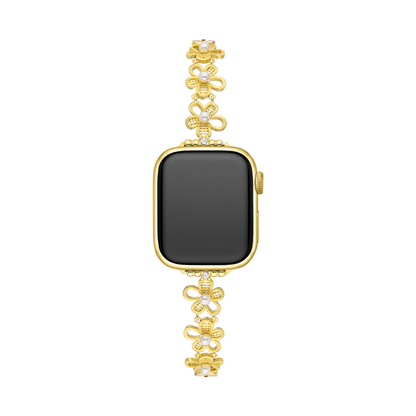 Elegant Women's Pearly Flower Copper Apple Watch Band