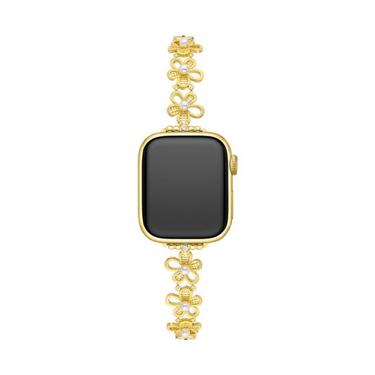 Elegant Women's Pearly Flower Copper Apple Watch Band