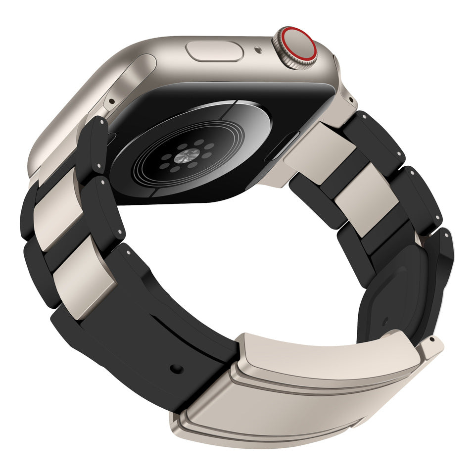 T-Type Magnetic Snap Stainless Steel & Silicone Band for Apple Watch – Secure Closure & All-Day Comfort