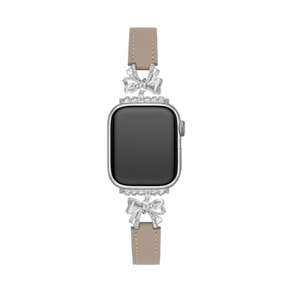 Elegant Bowknot Leather Apple Watch Band - 14k Gold & Platinum Plated