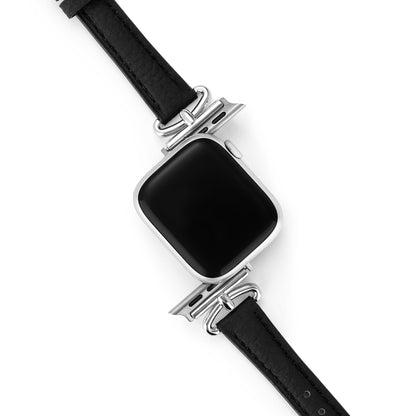 Sleek Leather Watch Band with Metal Accents for Apple Watch