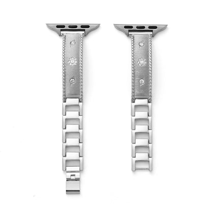 Rhinestone-Accented Brushed Metal Watch Band