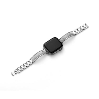 Rhinestone-Accented Brushed Metal Watch Band