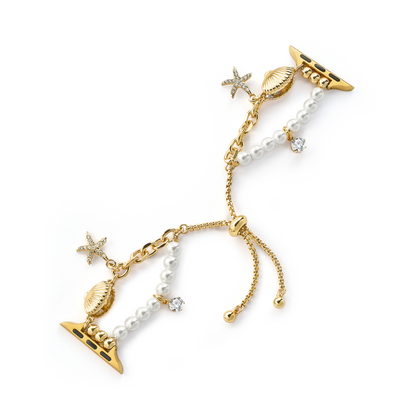 Coastal Pearl Charm Beaded Band for Apple Watch – Ocean-Inspired Pearl Bead Strap