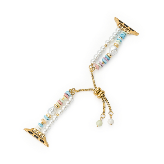 Pastel Rainbow Pearl Beaded Apple Watch Band – Elegant, Sparkling Wrist Accessory