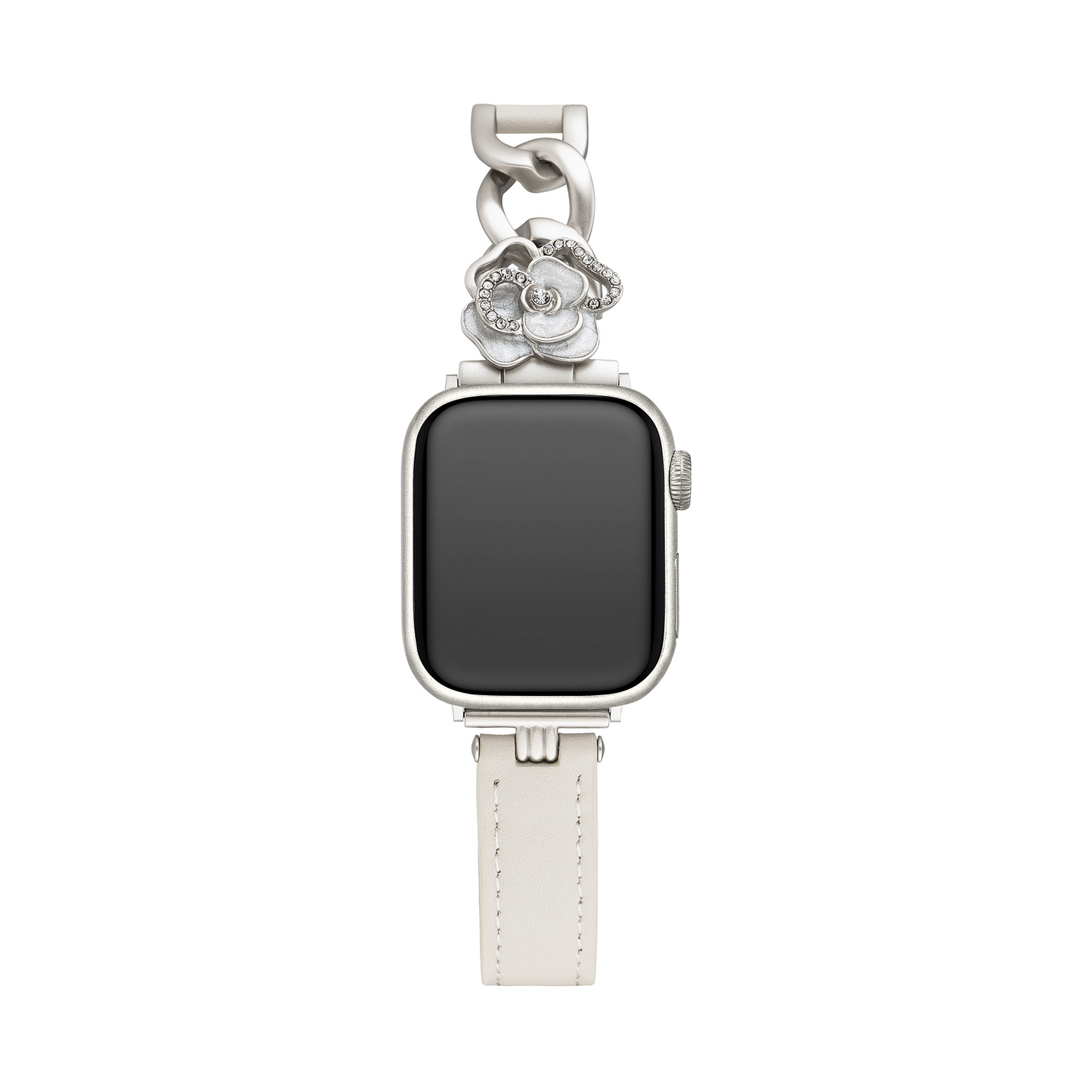 Camellia Chain Leather Watch Band for Apple Watch - Elegant Chain-Detail Strap