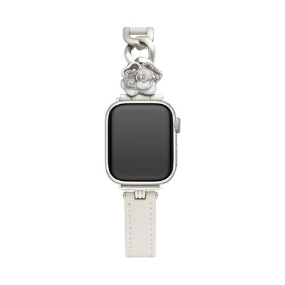 Camellia Chain Leather Watch Band for Apple Watch - Elegant Chain-Detail Strap