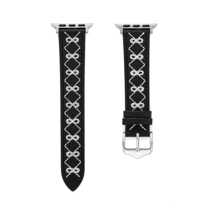 Stylish Embroidered Bow Leather Watch Band for Apple Watch