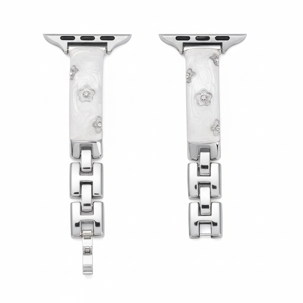 Elegant Floral Metal Band for Apple Watch – Stainless Steel Wrist Strap