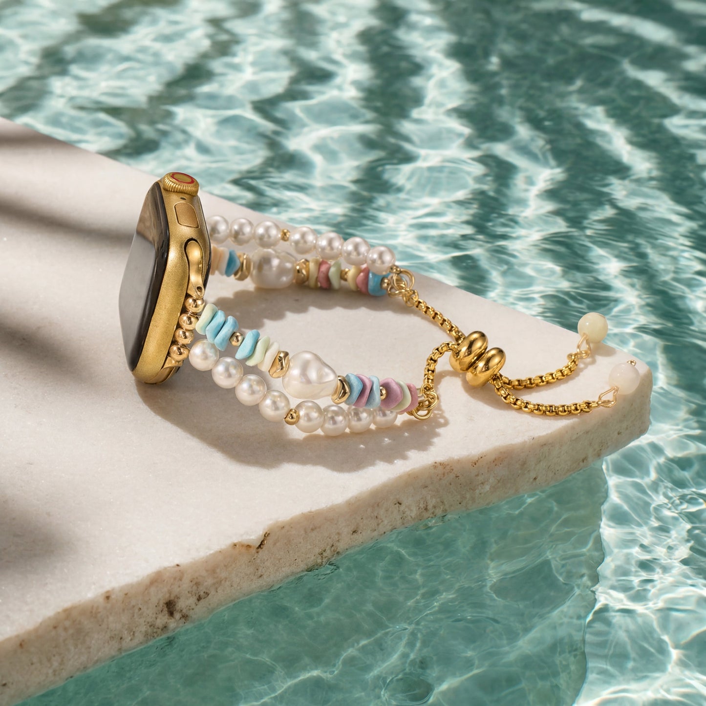 Pastel Rainbow Pearl Beaded Apple Watch Band – Elegant, Sparkling Wrist Accessory