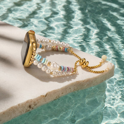 Pastel Rainbow Pearl Beaded Apple Watch Band – Elegant, Sparkling Wrist Accessory